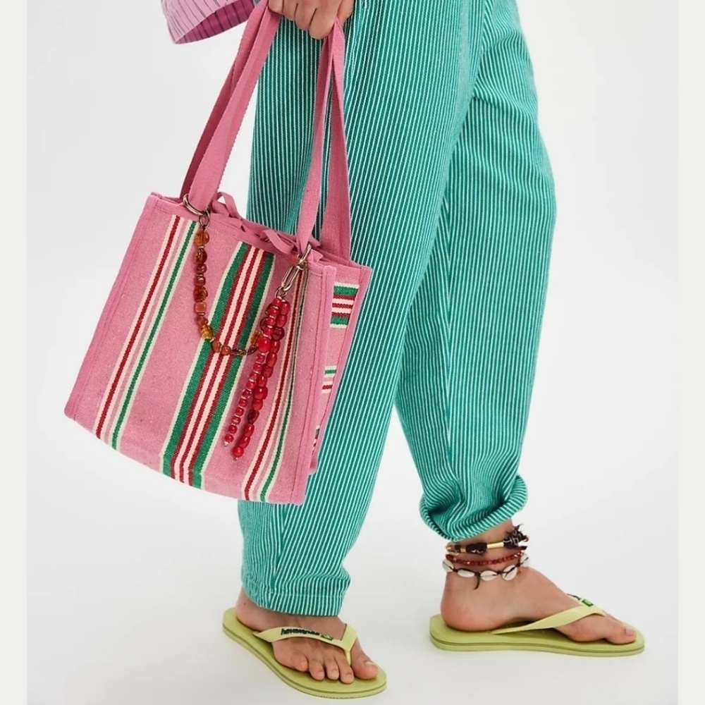 New! Free People Clara Canvas Tote in Pink Popsicle